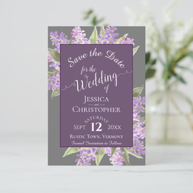 Reserve A Data Casamento de Cinzas de Caligrafia Rustic Watercolo (Em pé/Frente)