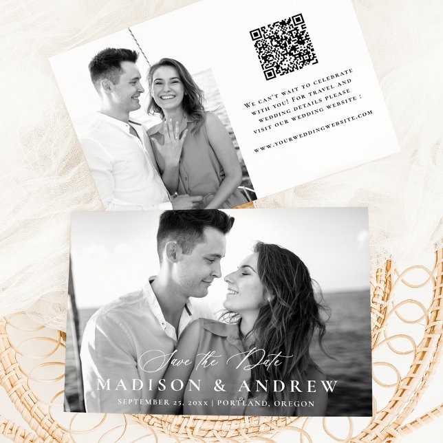 Reserve A Data Casamento de Código QR de Foto de Caligrafia Elega (Criador carregado)