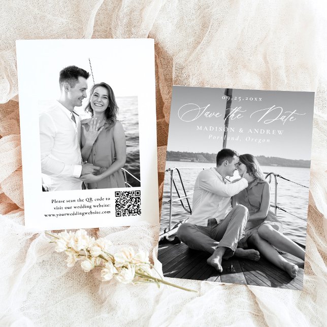 Reserve A Data Casamento de Código QR de Foto de Caligrafia Elega (Criador carregado)