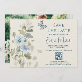 Reserve A Data Casamento de Código QR de Foto Floral Romântica Az