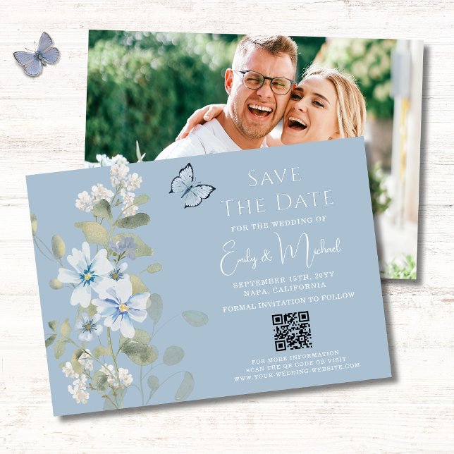 Reserve A Data Casamento de Código QR de Foto Floral Romântica Az (Criador carregado)