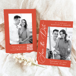 Reserve A Data Casamento de Código QR de Foto Laranja Caligrafia 