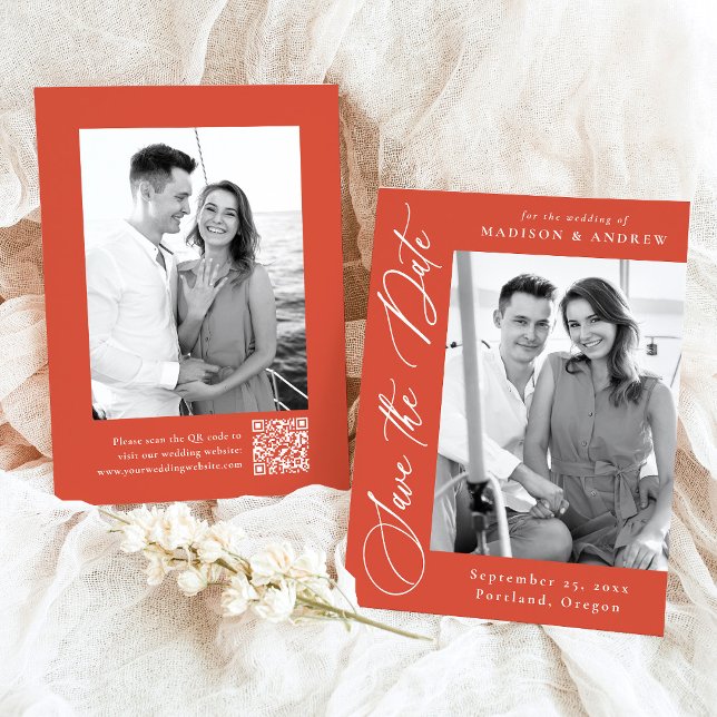 Reserve A Data Casamento de Código QR de Foto Laranja Caligrafia  (Criador carregado)