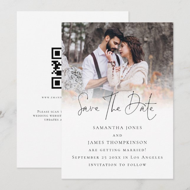 Reserve A Data Casamento de Código QR de Sobreposição de Fotograf (Frente/Verso)