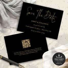 Reserve A Data Casamento de Código QR do Script Dourado Clássico