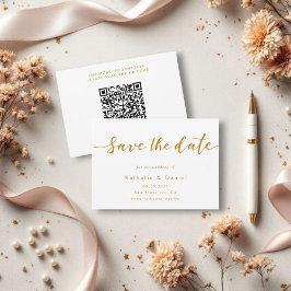 Reserve A Data Casamento de Código QR Dourado e Branco de Script