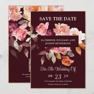 Reserve A Data Casamento de Código QR e RSVP da Borgonha Floral d