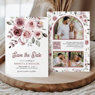 Reserve A Data Casamento de Código QR Foto de Rosas Rosa Dusty