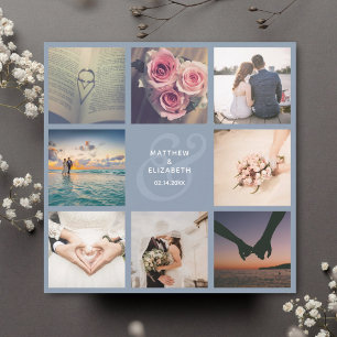 Reserve A Data Casamento de Colagem de Fotos com Ampersand Azul E