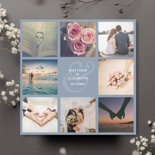 Reserve A Data Casamento de Colagem de Fotos com Ampersand Azul E (Criador carregado)