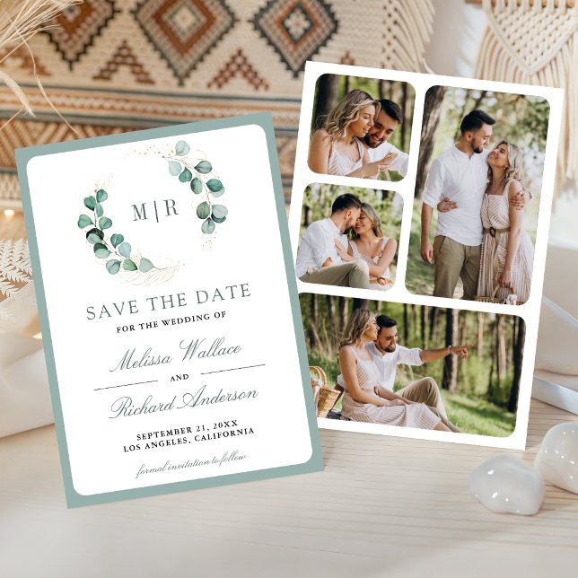 Reserve A Data Casamento de Colagem de Fotos com Monograma de Euc (Criador carregado)