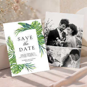 Reserve A Data Casamento de Colagem de Fotos de Palmeira Monstera