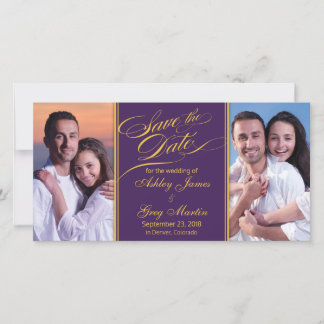 Reserve A Data Casamento de Colagem de Fotos Dourada Roxo Salve a
