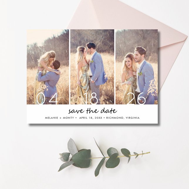 Reserve A Data Casamento de Colagem de Fotos Elegante Salve a Dat (Elegant Three Photo Collage Wedding Save the Date)