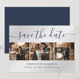 Reserve A Data Casamento de Colagem de Fotos Moderna de marinho A