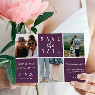Reserve A Data Casamento de colagem simples de 3 fotos com roxo m