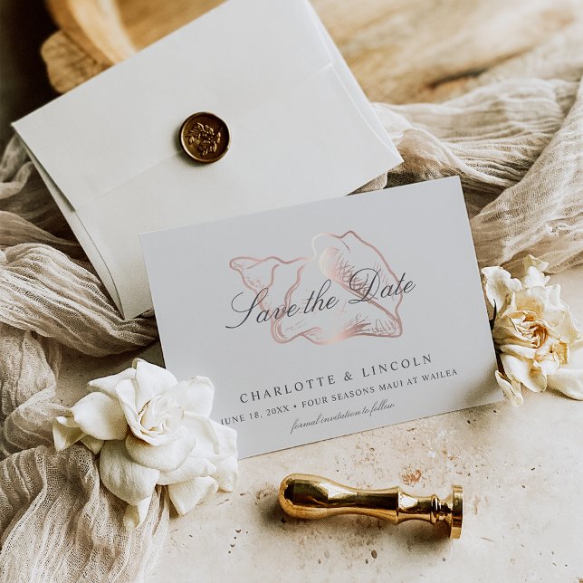 Reserve A Data Casamento de Conch Dourado Elegante Rosa (Criador carregado)