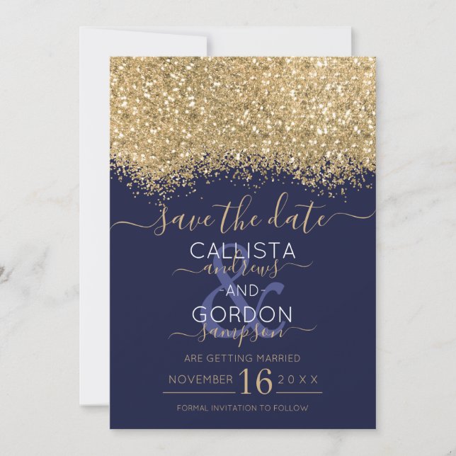 Reserve A Data Casamento de Confetti, Dourado Marinho de luxo mod (Frente)