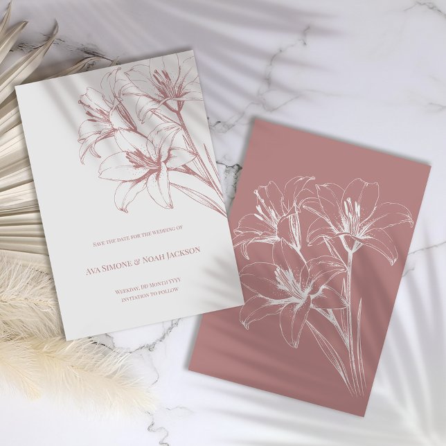 Reserve A Data Casamento de Contorno de Lily Rosa (Criador carregado)