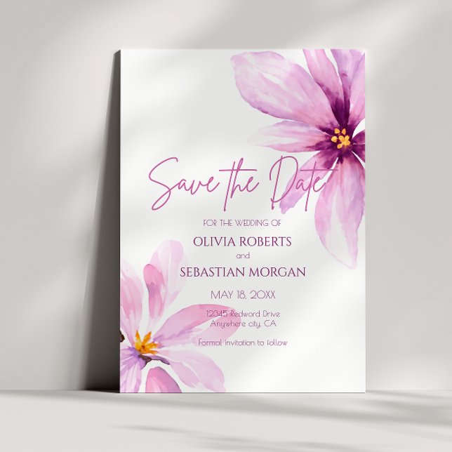 Reserve A Data Casamento de Cor de Água Minimalista da Flor Rosa (Criador carregado)