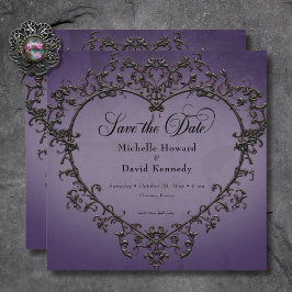 Reserve A Data Casamento de Coração de Filigre Gótico Preto e Rox