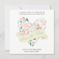 Casamento de Coração Floral Moderno Salve a Data