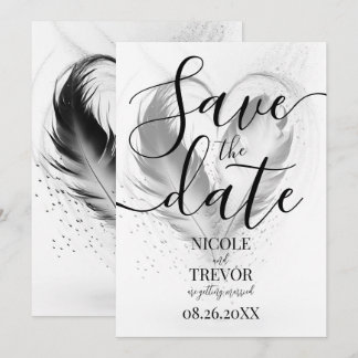 Reserve A Data Casamento de Coração Personalizado com Penas