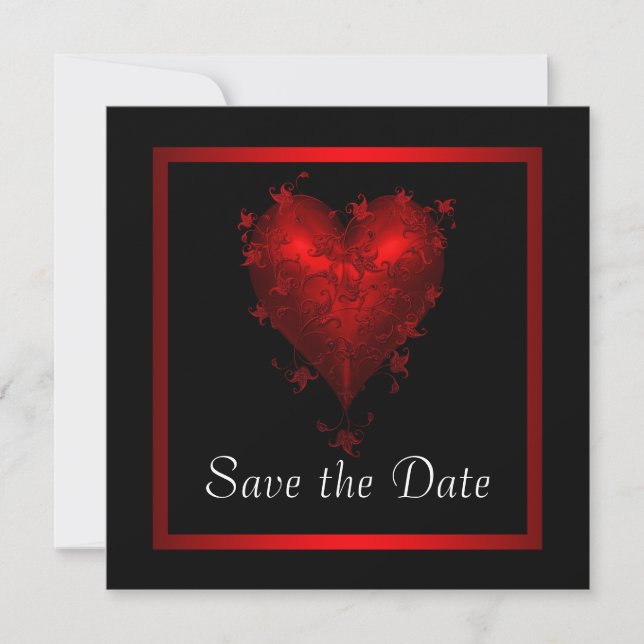 Reserve A Data Casamento de Coração Vermelho Preto Salve a Data (Frente)
