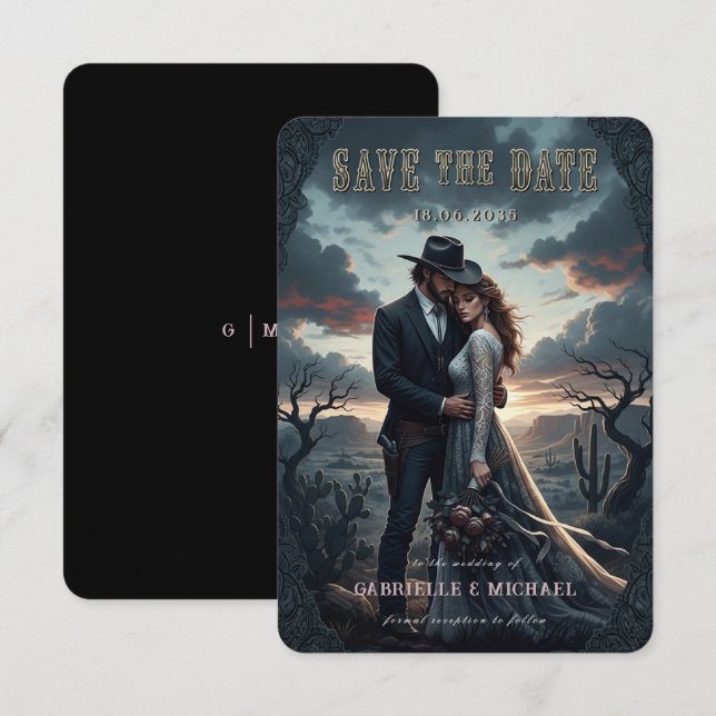 Reserve A Data Casamento de Cowboy Western Gótico Mal-humorado Sa (Frente/Verso)