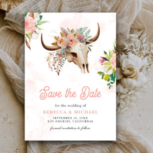 Reserve A Data Casamento de Crânio de Vaca Floral Tribal Boho