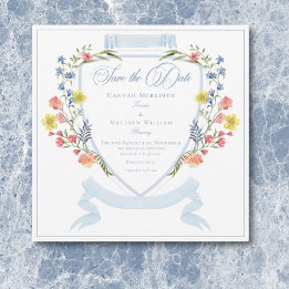 Reserve A Data Casamento de Crest de Pastel Azul e Derramado Eleg