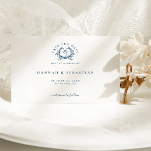 Reserve A Data Casamento de Crest do Monograma Azure Azure Blue
