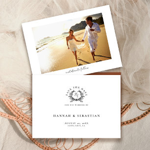 Reserve A Data Casamento de Crest. Monograma Preto/Branco Elegant