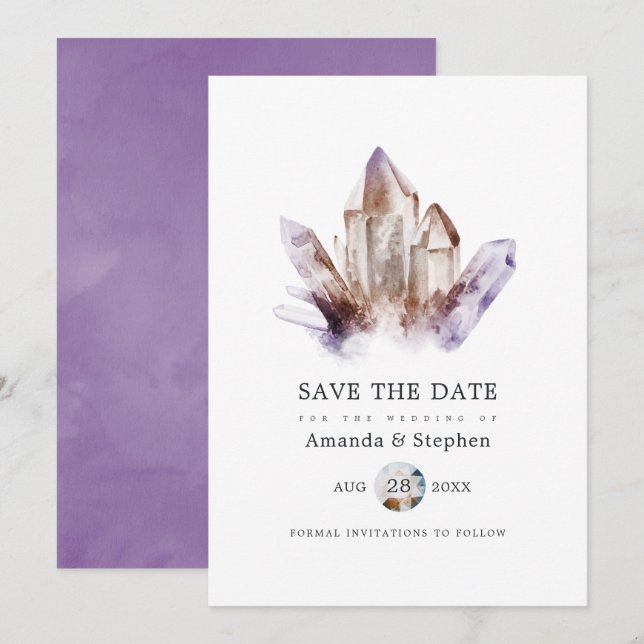 Reserve A Data Casamento de Cristal de Ametista (Frente/Verso)