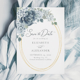 Reserve A Data Casamento de Derrame Azul Floral Elegante Watercol