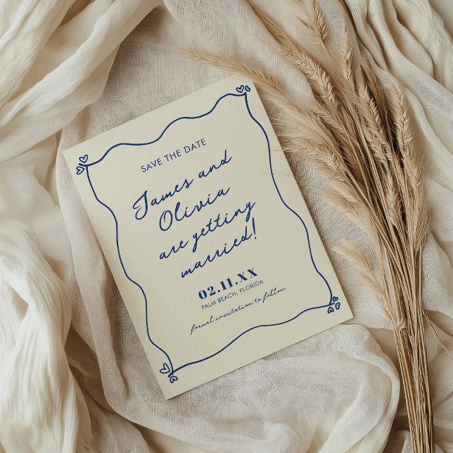 Reserve A Data Casamento de Desenho de Mão Azul Whimsical (Criador carregado)