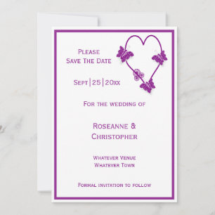 Reserve A Data Casamento de Design do Coração das Borboletas Roxa