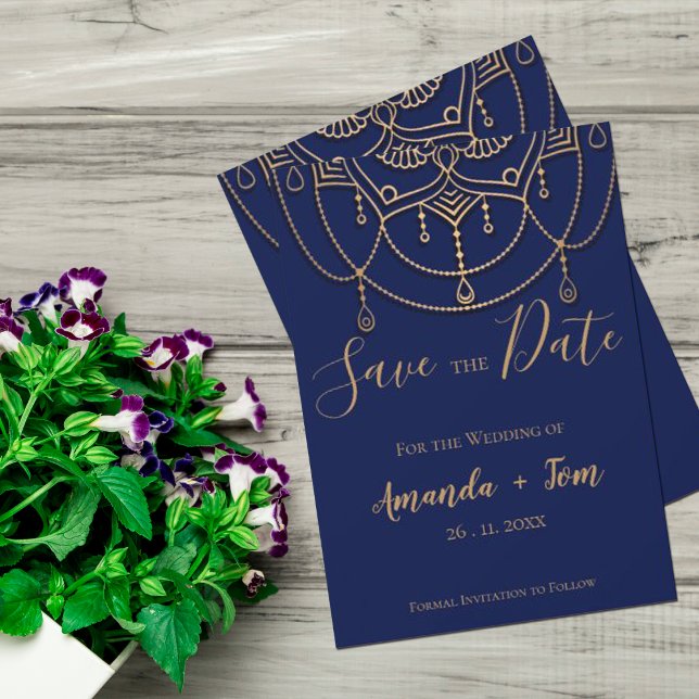Reserve A Data Casamento de Design tradicional texturizado com az (Criador carregado)