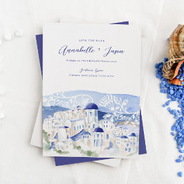 Reserve A Data Casamento de Destino de Aquarela da Grécia Santori
