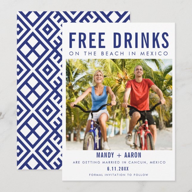 Reserve A Data Casamento de Destino de Bebidas Gratuitas Praia no (Frente/Verso)