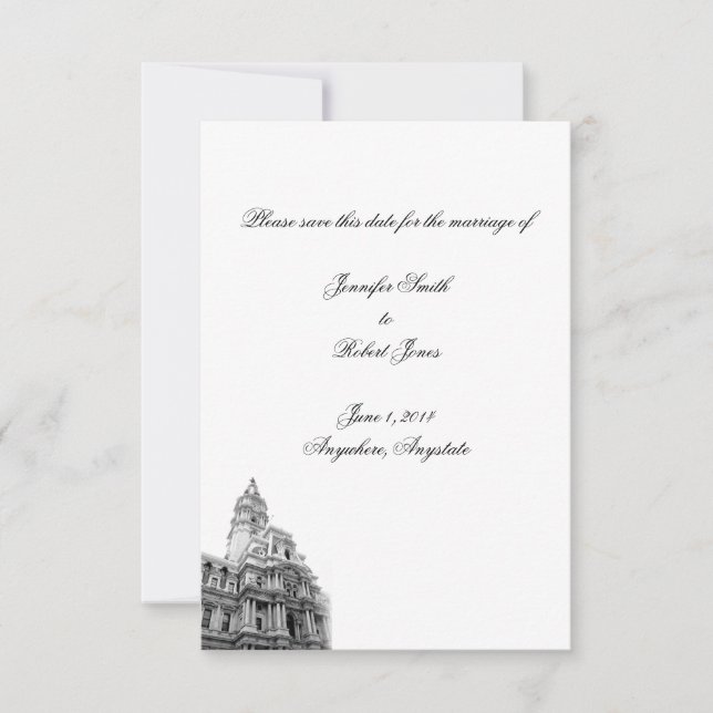 Reserve A Data Casamento de Destino de Filadélfia Salvar a Data (Frente)