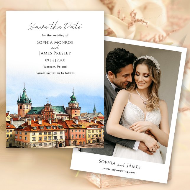 Reserve A Data Casamento de Destino de Polônia de Varsóvia (Warsaw Poland Destination Wedding Save The Date Card)