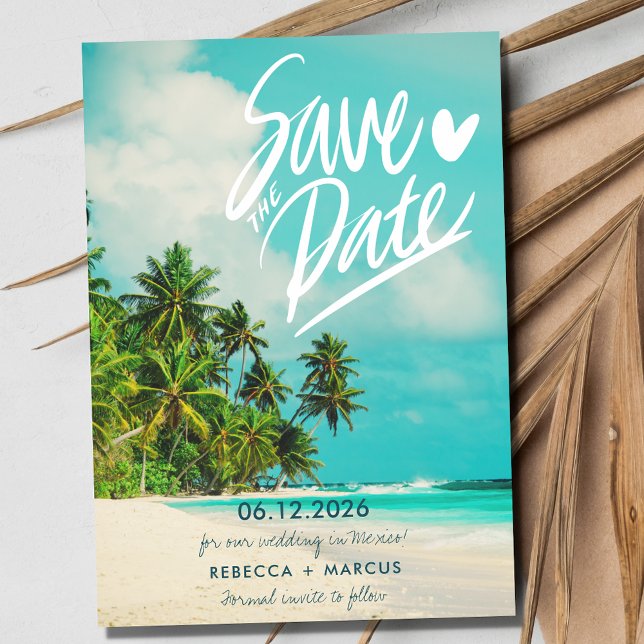 Reserve A Data Casamento de Destino de Praia de Fotografia Tropic (Tropical Photo Beach Destination Wedding Save The Date)