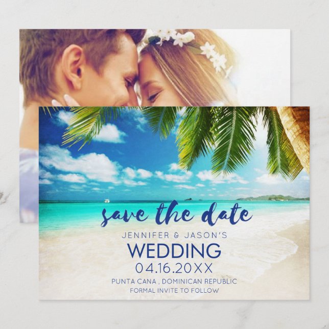 Reserve A Data Casamento de Destino de Praia de Punta Cana (Frente/Verso)