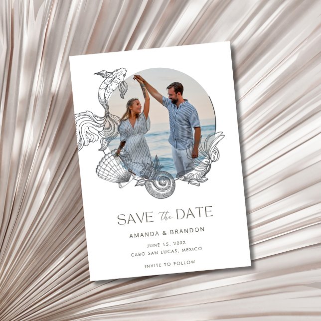 Reserve A Data Casamento de Destino de Praia Whimsical Salvar a D (Whimsical Beach Destination Wedding Save the Date)