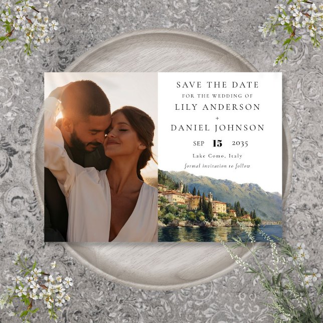 Reserve A Data Casamento de Destino do Lago Como Itália (Lake Como Italy Photo Destination Wedding Save The Date)