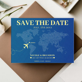 Reserve A Data Casamento de Destino do Mapa Mundial Azul e Amarel