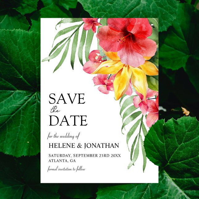 Reserve A Data Casamento de Destino Floral Elegante Moderno (Modern Tropical Floral Elegant Destination Wedding Save The Date)