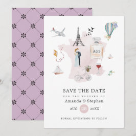 Reserve A Data Casamento de Destino Monograma de Paris em Aquarel