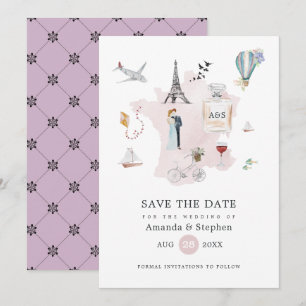 Reserve A Data Casamento de Destino Monograma de Paris em Aquarel